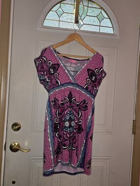She's Cool Pink and Black Floral-Print Mini Dress